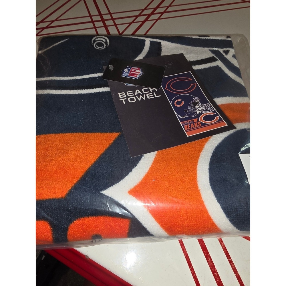 2 NFL Chicago Bears Beach Towel 28x58 100% Cotton Navy Orange New With Tags